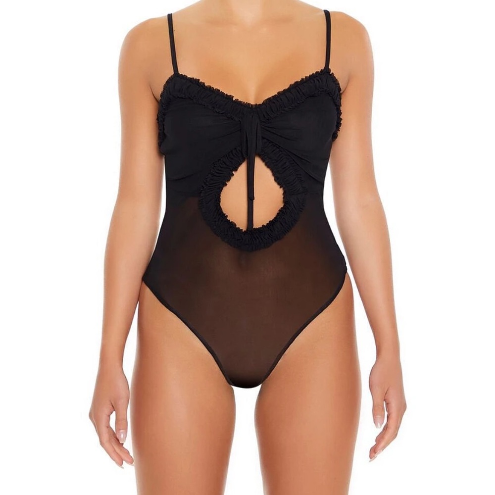 Forever 21 sheer Mesh Cutout Cami Bodysuit